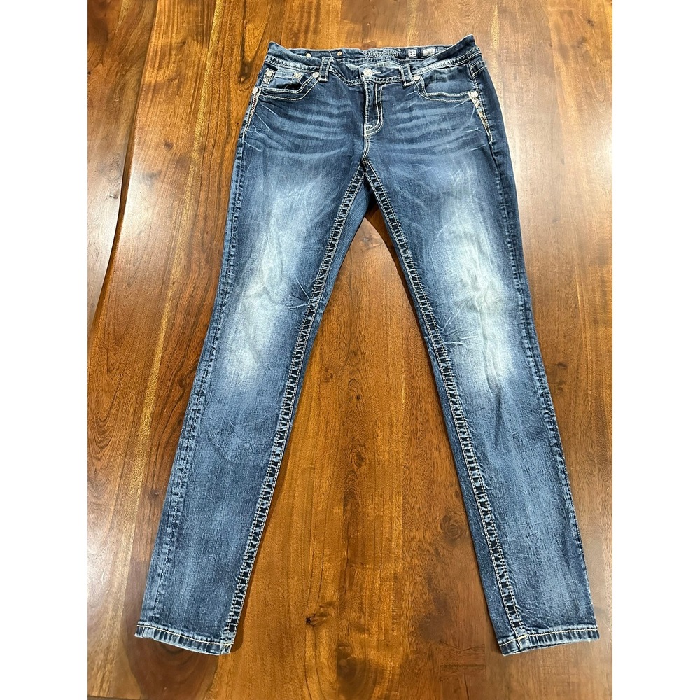 Miss Me Easy Skinny Embellished Wing Pocket Jeans Dark Wash Size 31